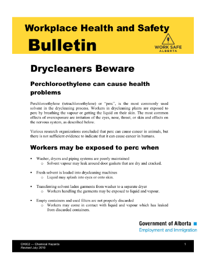 Picture of Drycleaners Beware: Perchloroethylene can cause health problems