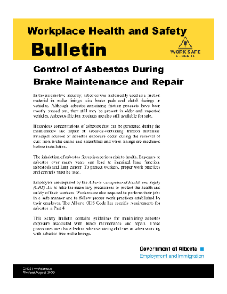Picture of Control of Asbestos During Brake Maintenance and Repair