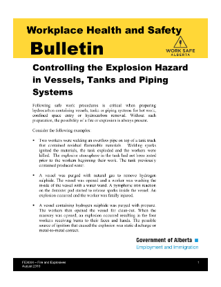 Picture of Controlling the Explosion Hazard in Vessels, Tanks and Piping Systems