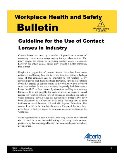 Picture of Guideline for the Use of Contact Lenses in Industry