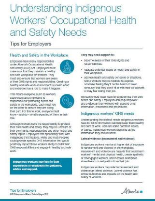 Picture of Understanding Indigenous Workers’ Occupational Health and Safety Needs: Tips for Employers