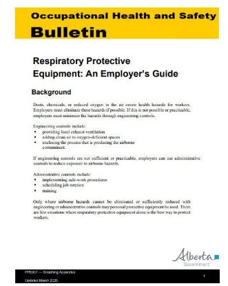 Picture of Respiratory Protective Equipment: An Employer’s Guide