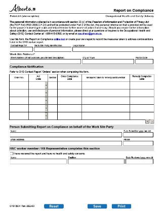 Picture of Report on compliance form