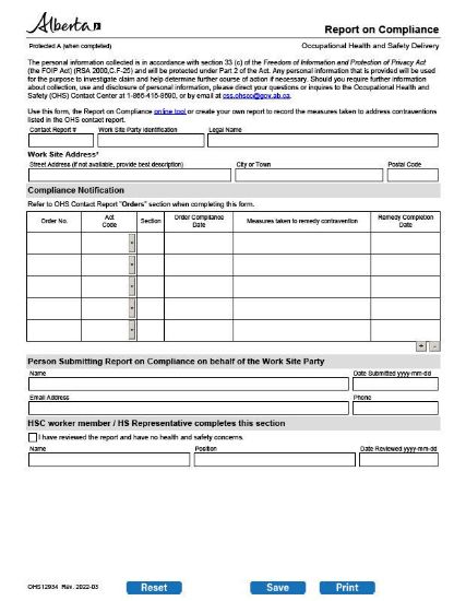 Picture of Report on compliance form