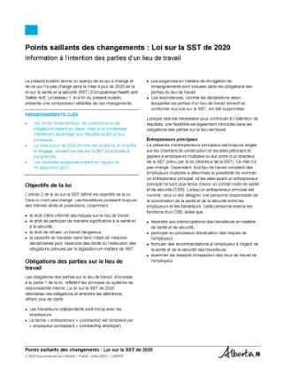 Picture of Points saillants des changements : Loi sur la SST de 2020