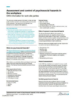 Picture of Psychosocial hazards in the workplace: Assessment and control