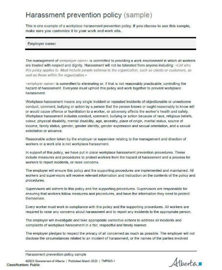 Picture of Harassment prevention policy (sample)