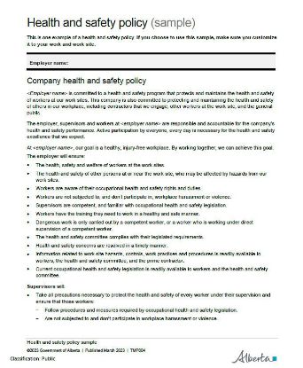 Picture of Health and safety policy (sample)