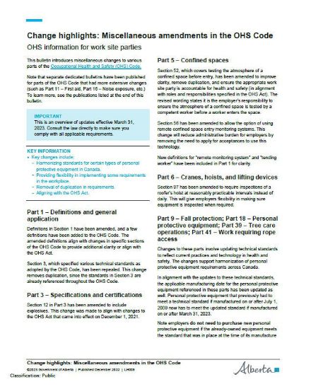 Picture of Change highlights: Miscellaneous amendments in the OHS Code