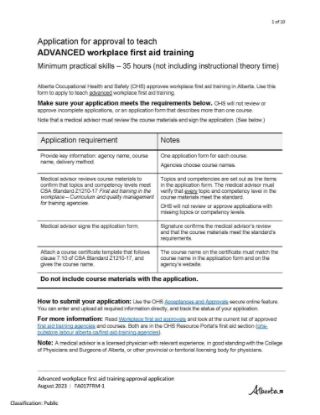 Picture of Workplace first aid approvals: Advanced Workplace First Aid Application Form