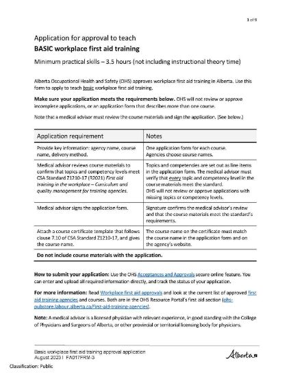 Picture of Workplace first aid approvals: Basic First Aid Application Form
