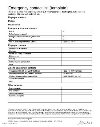 Picture of Emergency contact list (template)