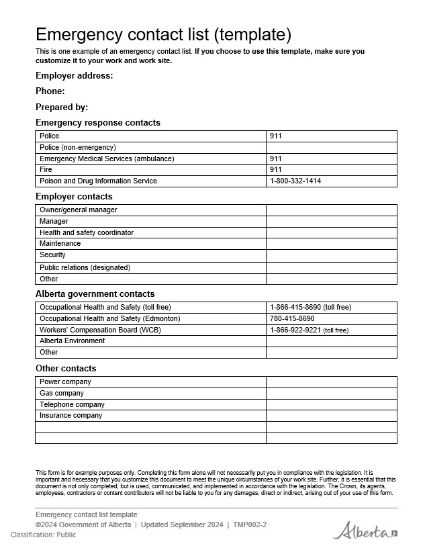 Picture of Emergency contact list (template)