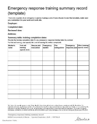 Picture of Emergency response training summary record (template)