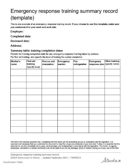 Picture of Emergency response training summary record (template)