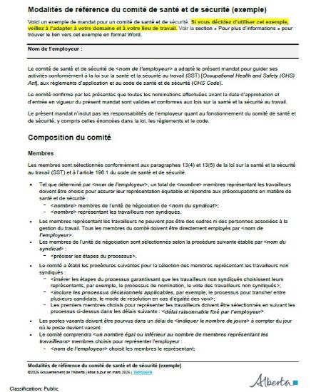 Picture of Mandat du comité de santé et de sécurité (exemple)