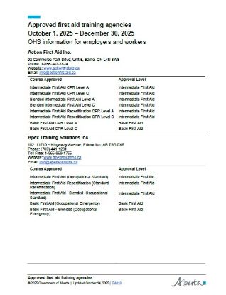 Show details for Approved first aid training agencies Resource thumbnail
