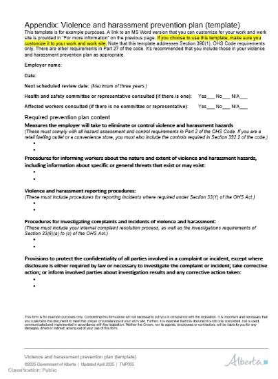 Picture of Violence and harassment prevention plan (template)