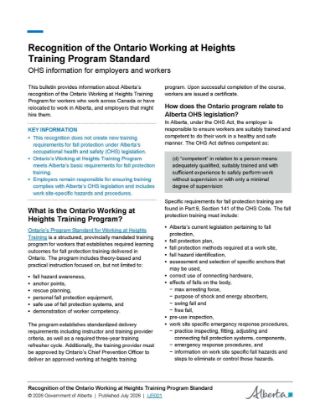 Picture of Recognition of the Ontario Working at Heights Training Program Standard